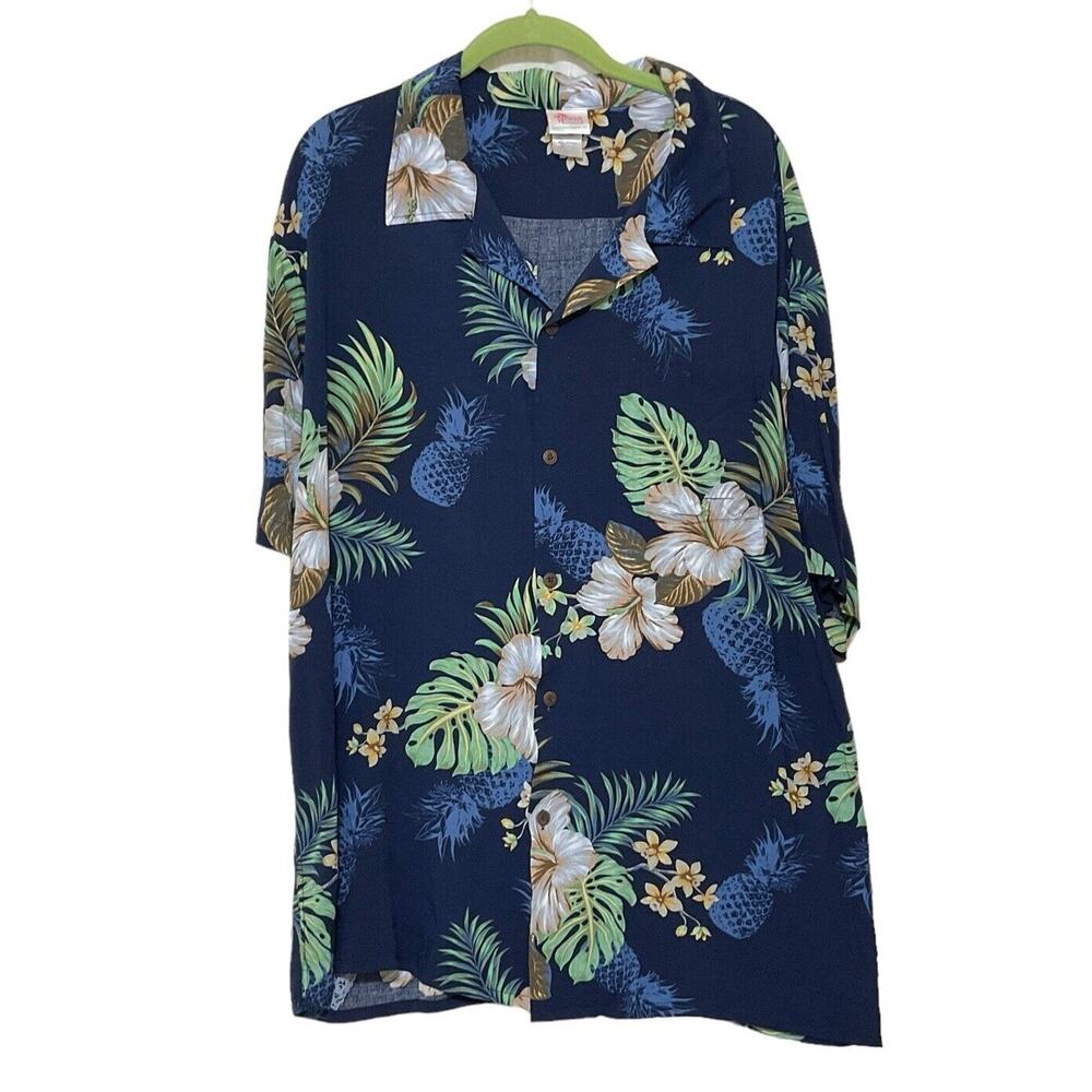Hawaii Hangover Men's Blue Button Up Floral Shirt Size XL Short Sleeve